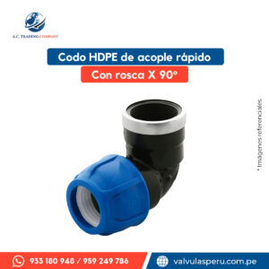Codo X 90° con rosca HDPE a compresión